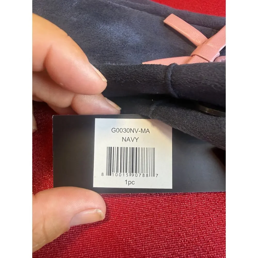 NWT Marcus Adler Women's Navy Faux Suede Bow Touchscreen Gloves One Size Gift